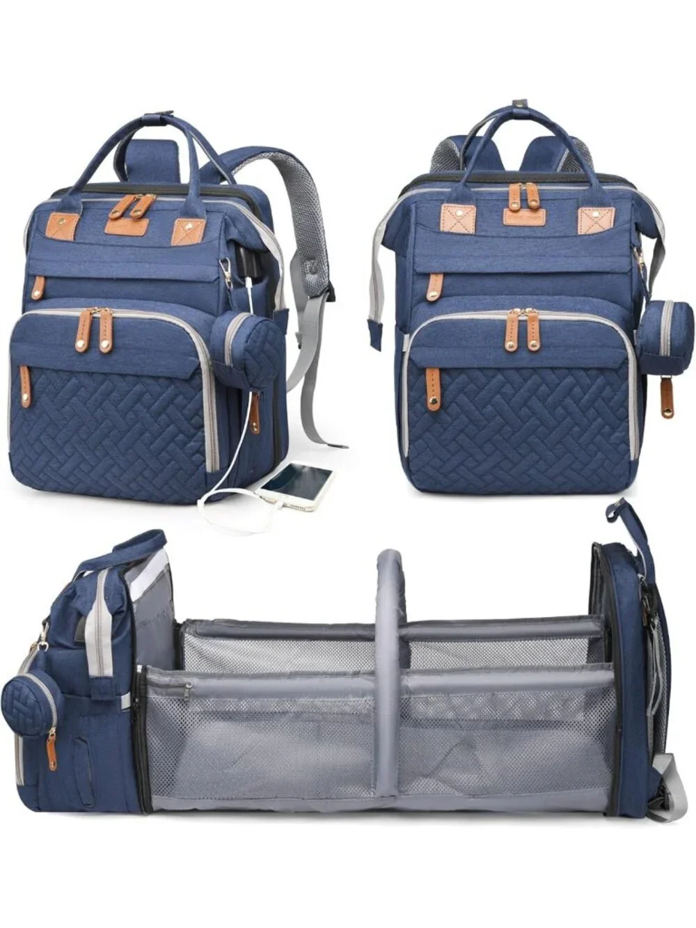 Waterproof Baby Diaper Bag Backpack with Changing Station & USB Port - Ideal